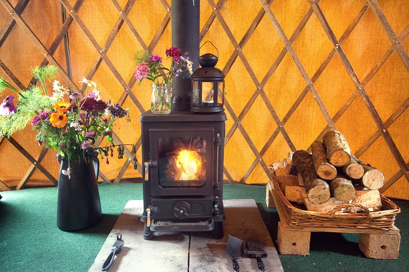 Wood burning stove inside  yurt
